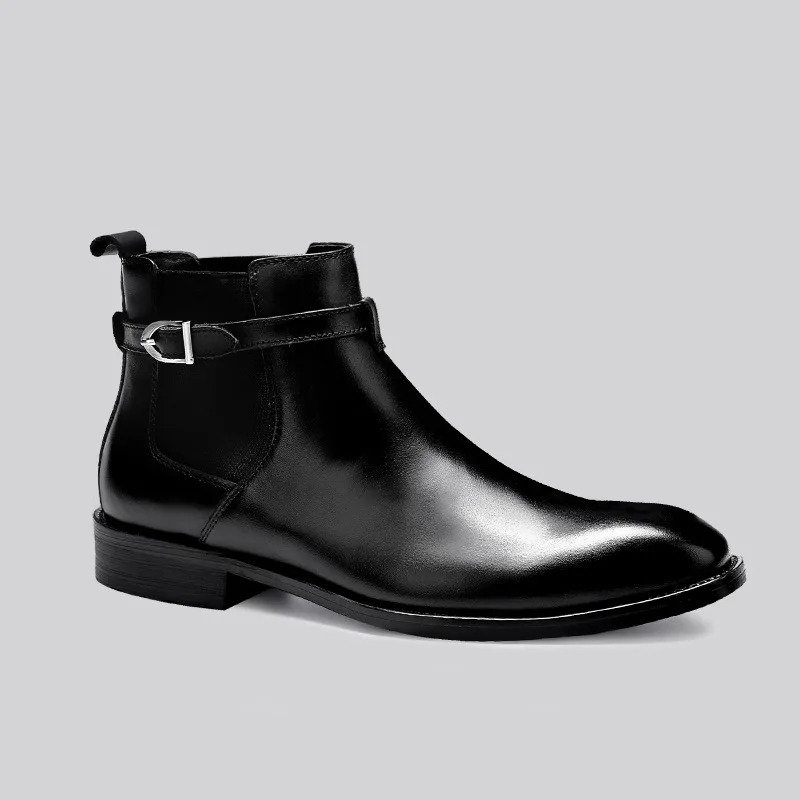 QYFCIOUFU/черные и коричневые Мужские модельные ботинки из натуральной телячьей кожи; дышащие рабочие ботинки с квадратным носком и пряжкой