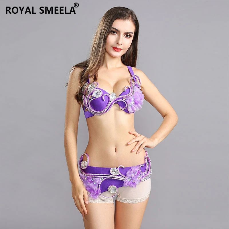 Фиолетовый Oriental India Belly Dance Costumes Bellydance Carnival Bra Belt Set Bellydancing Dancer Clothe Sexy Club Night Performance Wear - Цвет: Фиолетовый