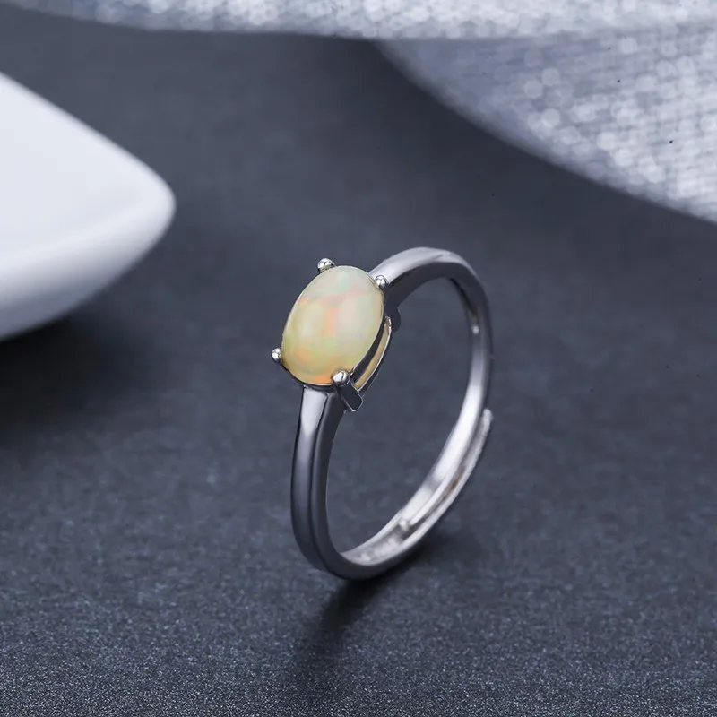 

925 Sterling Silver Oval Natural Opal Rings For Women Wedding Engagement Love Ring Jewelry Finger Bague Aneis Anelli