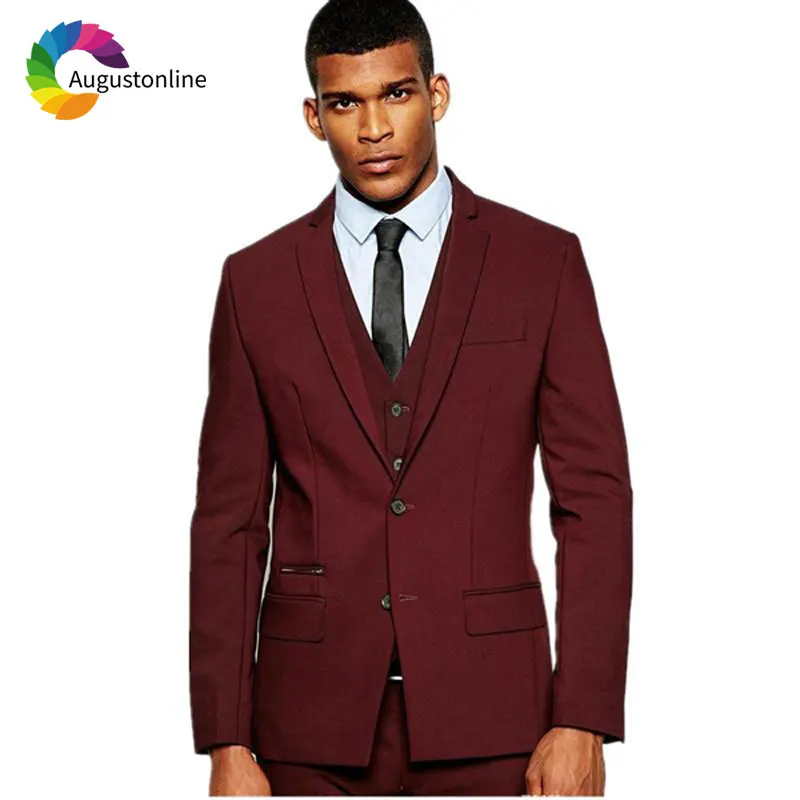 Vintage Custom Made Burgundy Men Suits Wedding Suits Groom Tuxedo Fit Prom Wear Man Blazer 3Piece Jacket Pants Vest High Street high street custom made men suits white lapel wedding suits groom tuxedo fit prom wear man blazer 3piece jacket pants vest