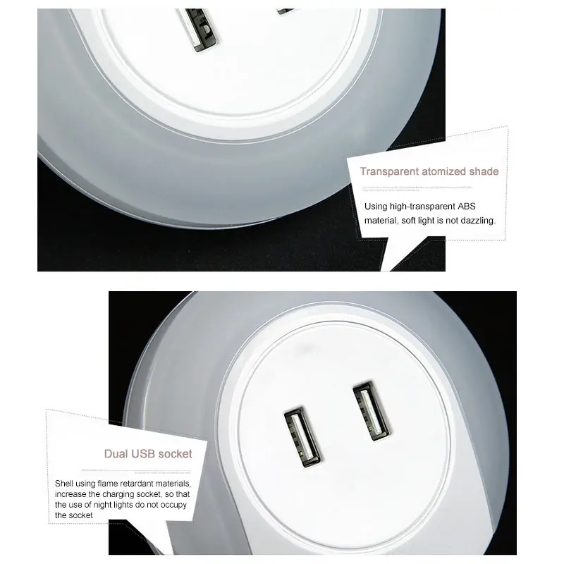 1PCS Smart Design LED Night Light With Light Sensor and Dual USB Wall Plate Charger Perfect For Bathroom Bedroom Etc Hot On Sale (5)