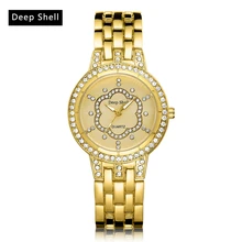 Deepshell Casual Fashion Gold Women Quartz Watch Flower Rhinestones Luxury Brand Ladies Wristwatch Girl Clock Metal Straps