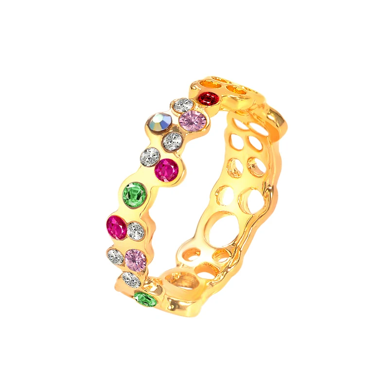 

Delicate Colorful Purple Pink Green Crystal Gold Rings for Women Girls