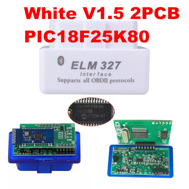 Двойной 2PCB PIC18F25K80 прошивка 1,5 ELM327 V1.5 OBD2 Bluetooth диагностический интерфейс ELM 327 V1.5 аппаратная поддержка больше автомобилей - Цвет: White 2PCB