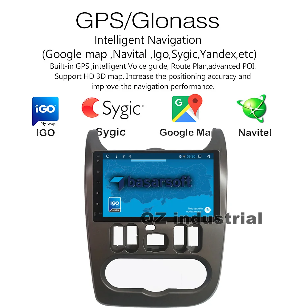 Best QZ industrial Gray HD 9inch Android 8.1 T3 car dvd player For Renault Logan Sandero Duster with GPS 3G 4G WIFI Radio SWC RDS Map 3