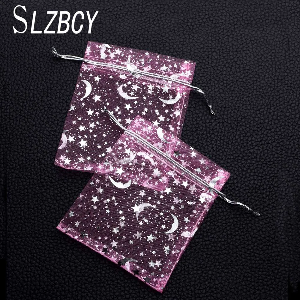 SLZBCY 12*9 см Moon Star Drawable органза сумки ювелирные изделия Упаковочные сумки Рождество свадебный подарок сумки оптом 50 шт./лот