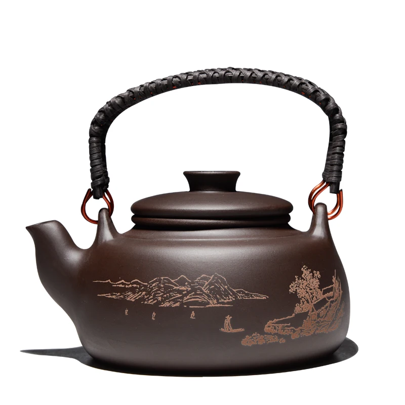 New Chinese Tea Pot Kung Fu Zisha Large Capacity Tea Pot With Filter Creative Handle Purple