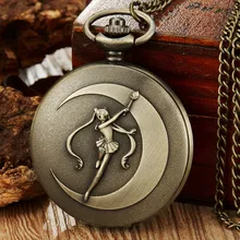Уникальные повседневные анимационные Janpanese косплей Сейлор Мун карманные часы с цепочкой ожерелье подвеска женские мужские бронзовые карманные часы