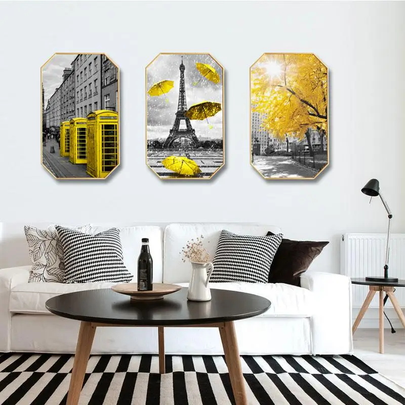 

Modern simplicity INS Home decoration customize Hotel restaurant mural Creative home octagonal 3D grey gold building painting