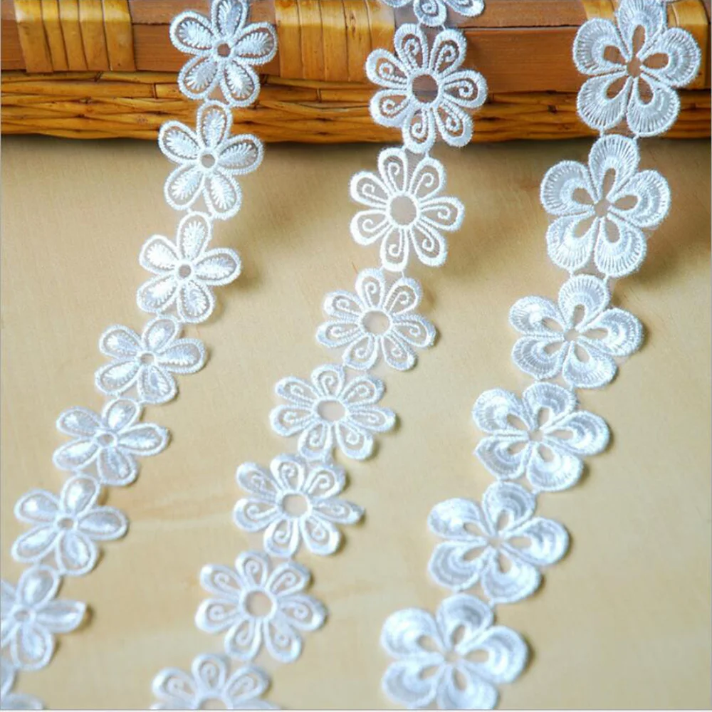 K15328 2yard Daisy Soluble Organza Lace Trim Knitting Wedding Embroidered Diy Handmade Patchwork Ribbon Sewing Supplies Crafts
