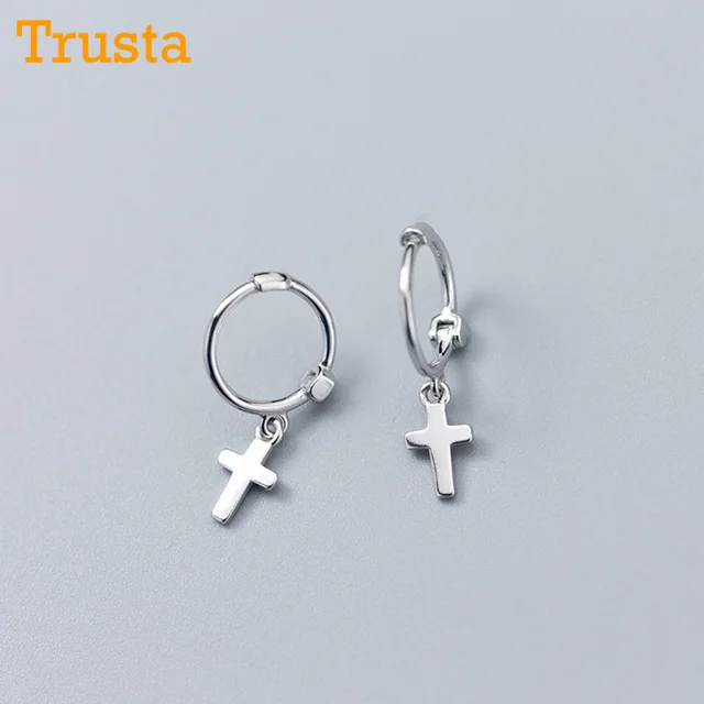Trusta 2018 Womens Fashion 100 925 Solid Sterling Silver Cross Trusta 2018 Womens Fashion 100 925 Solid Sterling Silver Cross Earring Small Stud Earrings For