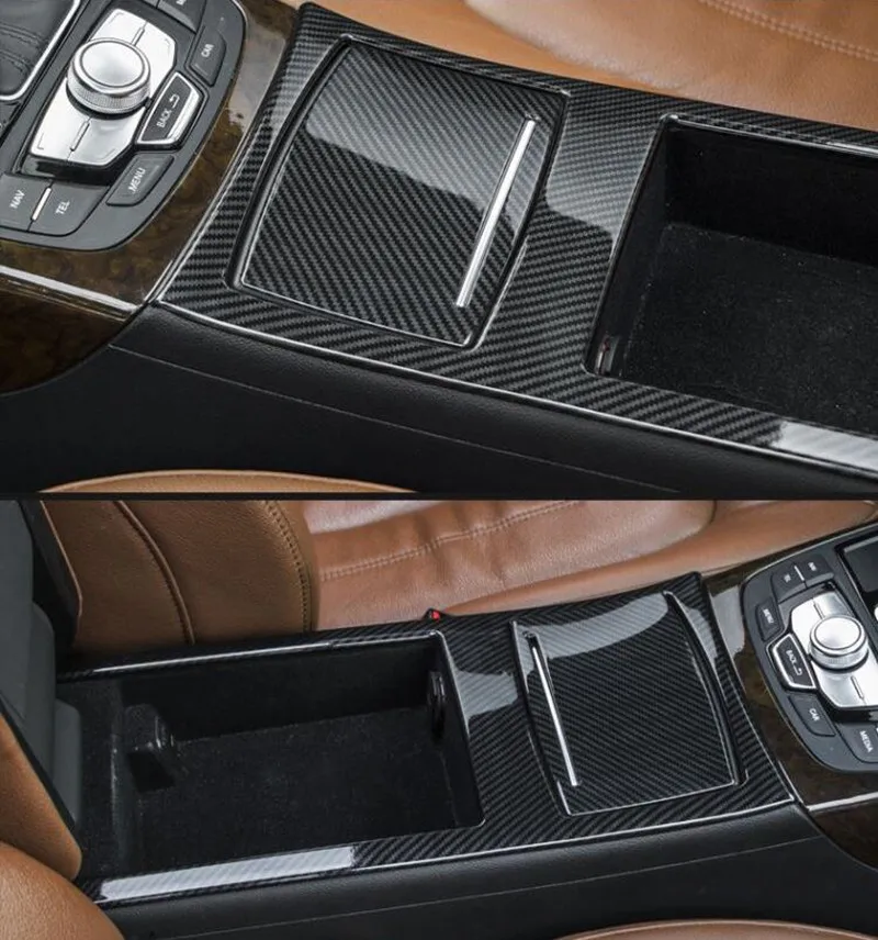 

Carbon Fiber Style Center Console Armrest Box Water Cup Panel Cover Trim For Audi A6 2012-2018 Stainless Steel Storage Box Trim