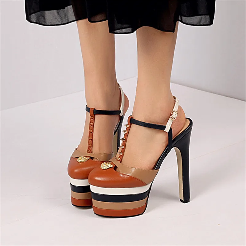 COVIBESCO; фирменный дизайн; Модные женские сандалии с заклепками в стиле панк; коллекция года; сезон лето; Новинка; Винтажная обувь на платформе и очень высоком каблуке; женская обувь для вечеринок
