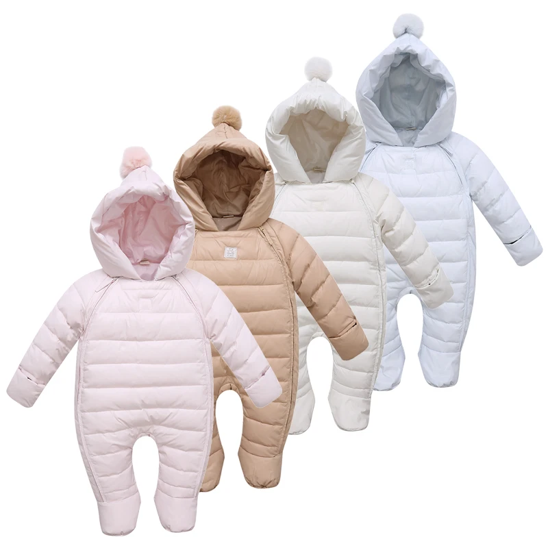 

Baby Snowsuits Hooded Jumpsuit Down Jacket For Boys Girls Winter Clothing Warm Coats Solid Colors Kids Clothes Infantil Rompers