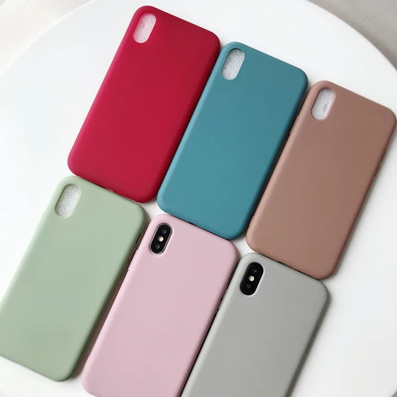 

Simple Candy Color Korean Phone Case For 7 7 Puls 6 6S 7 8 Puls X Xs XR Xsmax Cases Retro Solid color Soft Silicon Cover Coque