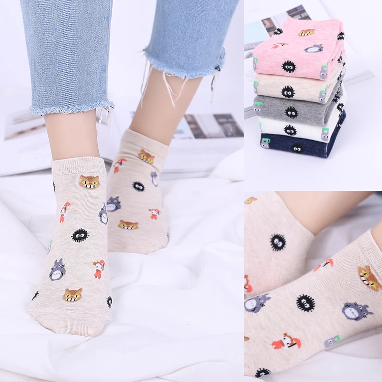 

Fashion Women Funny Totoro Pilobezoar Orange Cat Little Girl Low Cut Socks Cartoon Animal Pattern Short Socks JP Harajuku Cotton