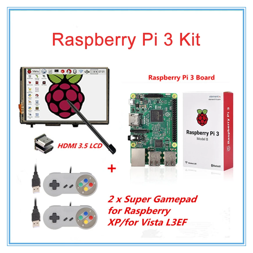 

3.5" LCD HDMI Touch Screen+Original Raspberry Pi 3 Model B +2 Raspberry PI USB Gamepads for XP/for Vista L3EF