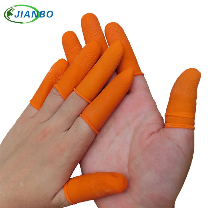 

100pcs Latex Finger Golves Orange Antiskid Rubber Finger Glove Counting Work Nail Covers Protectors Cots Antistatic Fingertip