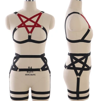 

Pentagram Body Harness Set for Women's Underwear Strap Adjust Lingerie Goth Harajuku Sexy Hollow Out Bra Club Dance Rave Wear