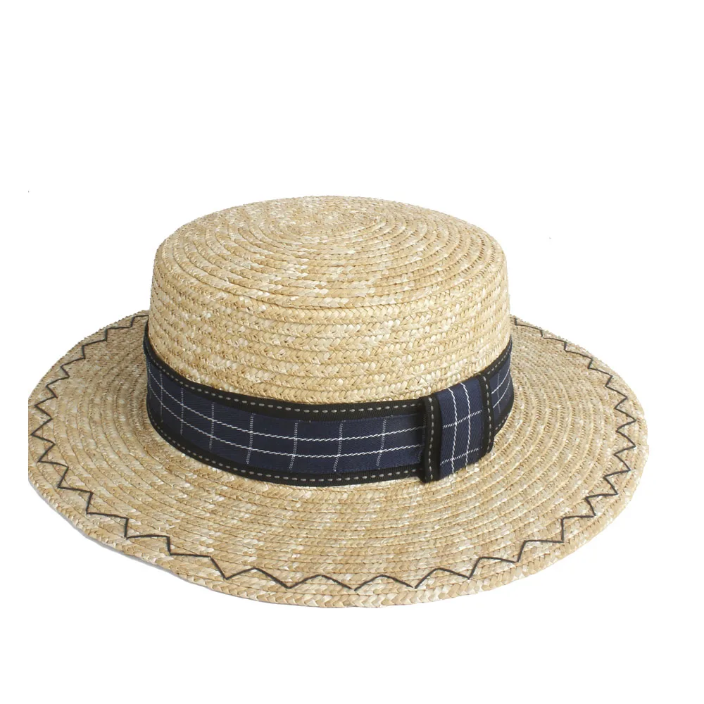 Straw6 Женская летняя шляпа, пшеничная Соломенная пляжная шляпа, Вуалетка, широкая с каймой плоскя, Пляжная Панама, джазовая шляпа, размер 56-58 см - Цвет: Straw6