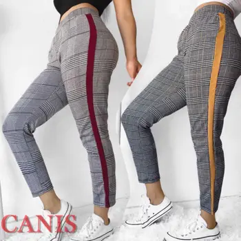 

Women High Waist Skinny Plaid Pencil Pants Trousers Stretch Denim Fashion NEW