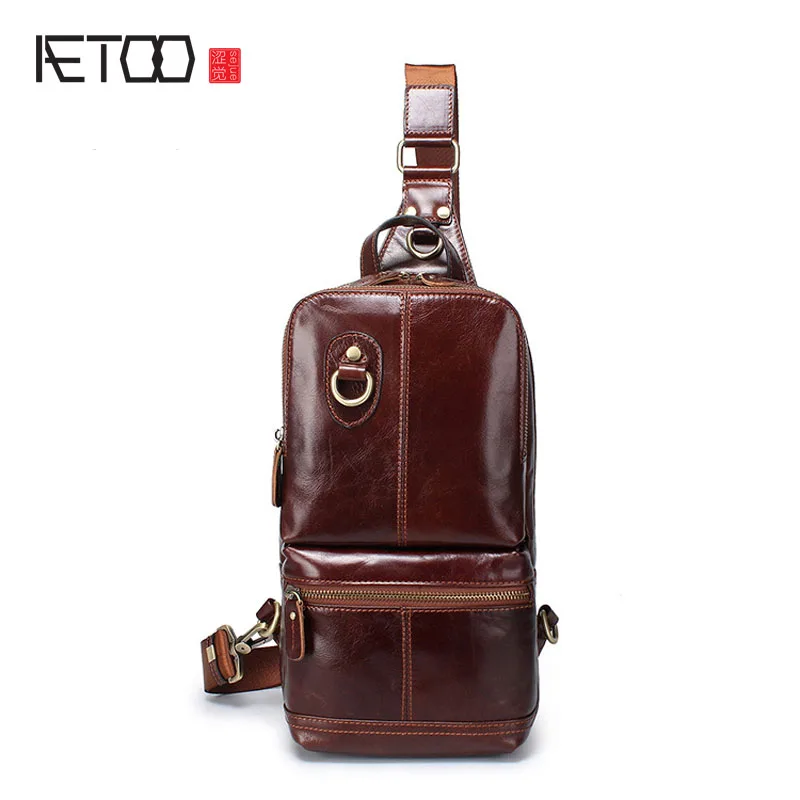 

BJYL New men fashion Europe and the United States tide chest bag genuine leather first layer of leather messenger bag men