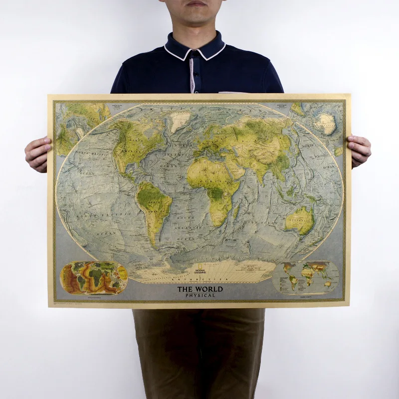 

large world map retro poster (blue version -D models kraft paper vintage decorative posters 72.5x51.5cm