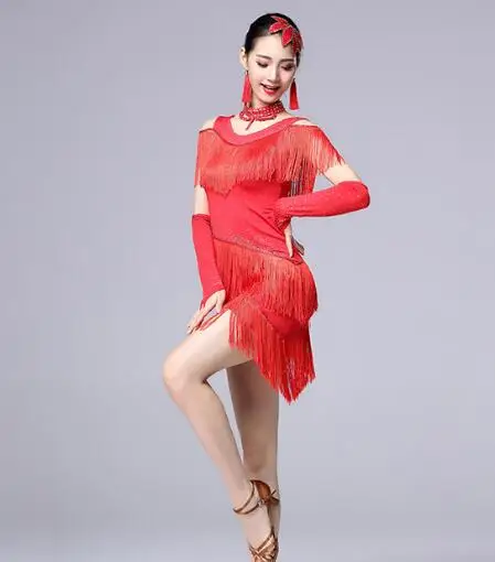 

2019 Women New Sexy Competition Dance Clothes Sequins Costume Fringe Salsa Dresses Ballroom Dance Cha Cha dance Latin Dress