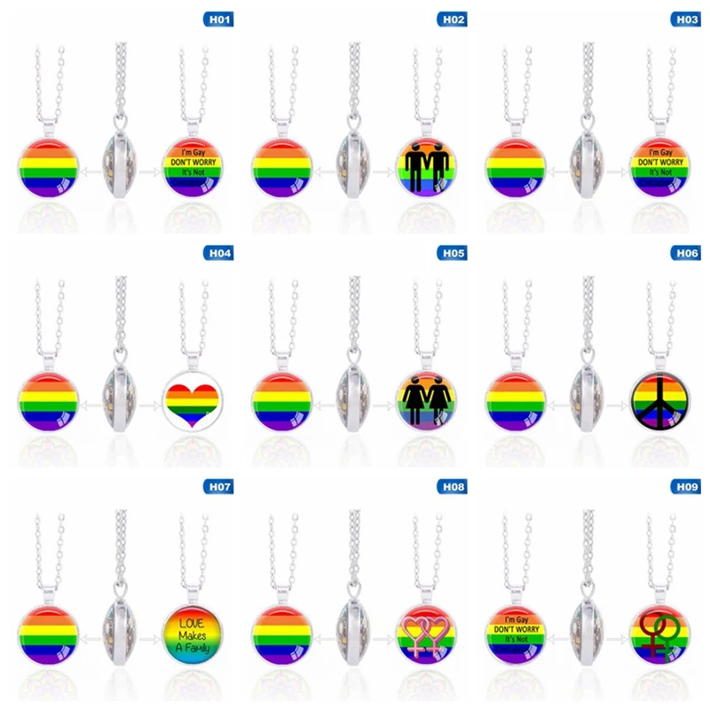 Двухстороннее ожерелье с подвеской для геев Прайд Мода LGBT Collares Радужный цветной узор талисманы Bijoux длинноцепочечный котел