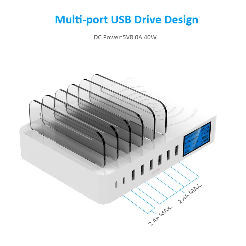 STOD Qi Беспроводное зарядное устройство светодиодный дисплей usb зарядная станция Тип C подставка для телефона для iPhone XR samsung huawei mate 20 Pro Mi адаптер