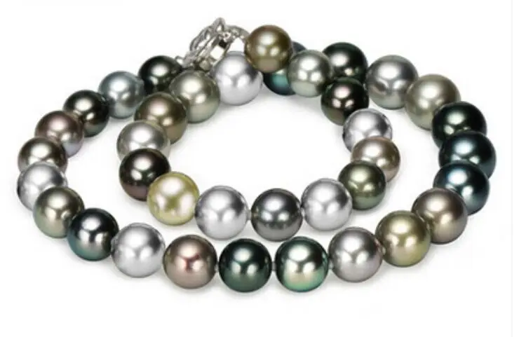 

10-11mm tahitian multicolor pearl necklace 18inch silver clasp (9.13)