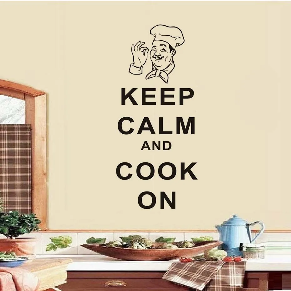 Креативный Keep Calm And Cook на кухне Наклейка стену ПВХ Diy виниловые Съемные Наклейки