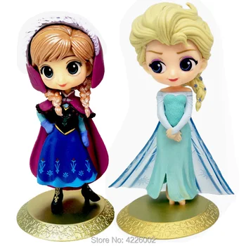 

Snow Queen Elsa Anna Q Posket Model PVC Action Figures Princess Cartoon Anime Dolls Figurines Kids Toys cake topper Party Decor