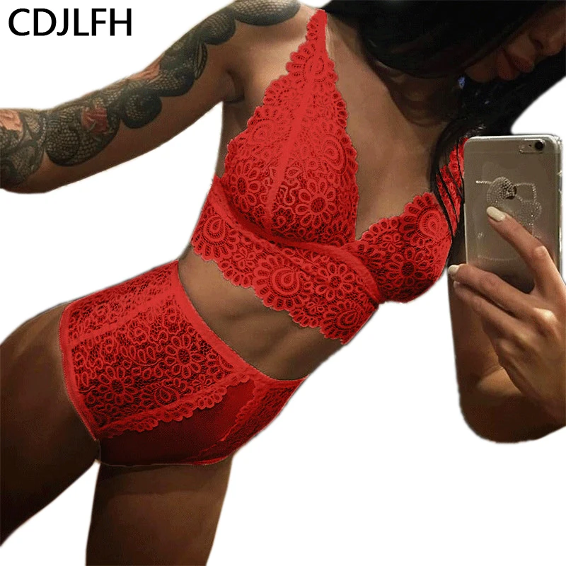 

New Hot Lace Sexy Lingerie Sets Women Deep V-neck Push Up Lingerie Vintage Solid Color Bra Set For Women Underwear Set Lenceria