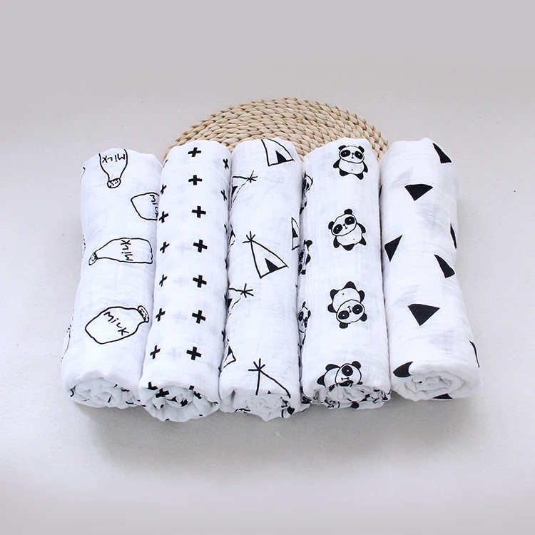Муслин Multi функция черный, белый цвет детские органический хлопок Пеленальное Одеяло новорожденных Пеленание Одеяло треугольники XO