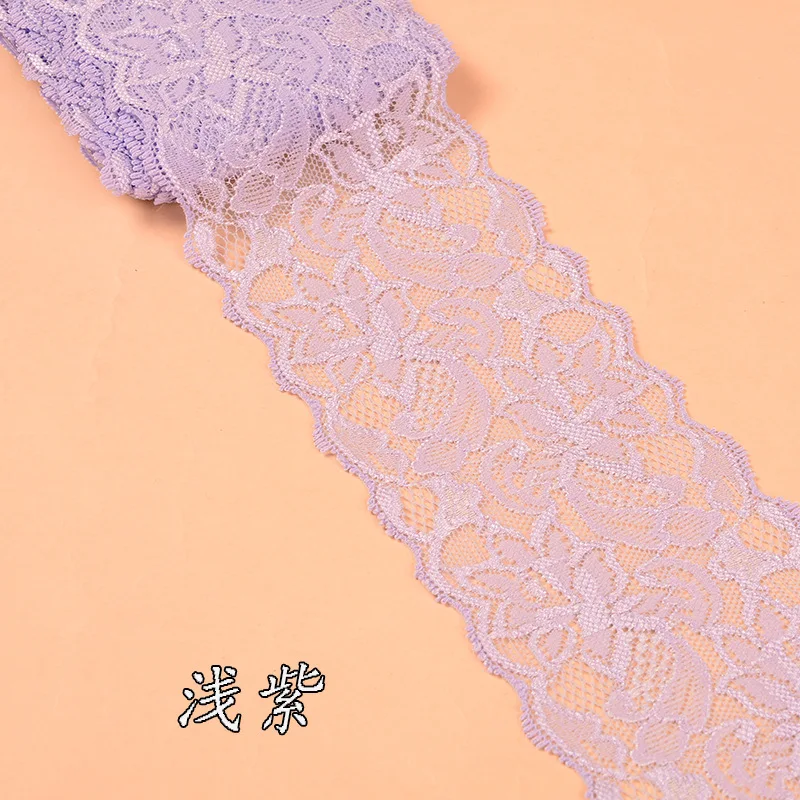 8cm Soft Elastic Spandex Lace Trim Fabric Ribbons Tape DIY Clothing Underwear Accessories Wedding Decoration White Lace Trimming - Цвет: Светло-фиолетовый