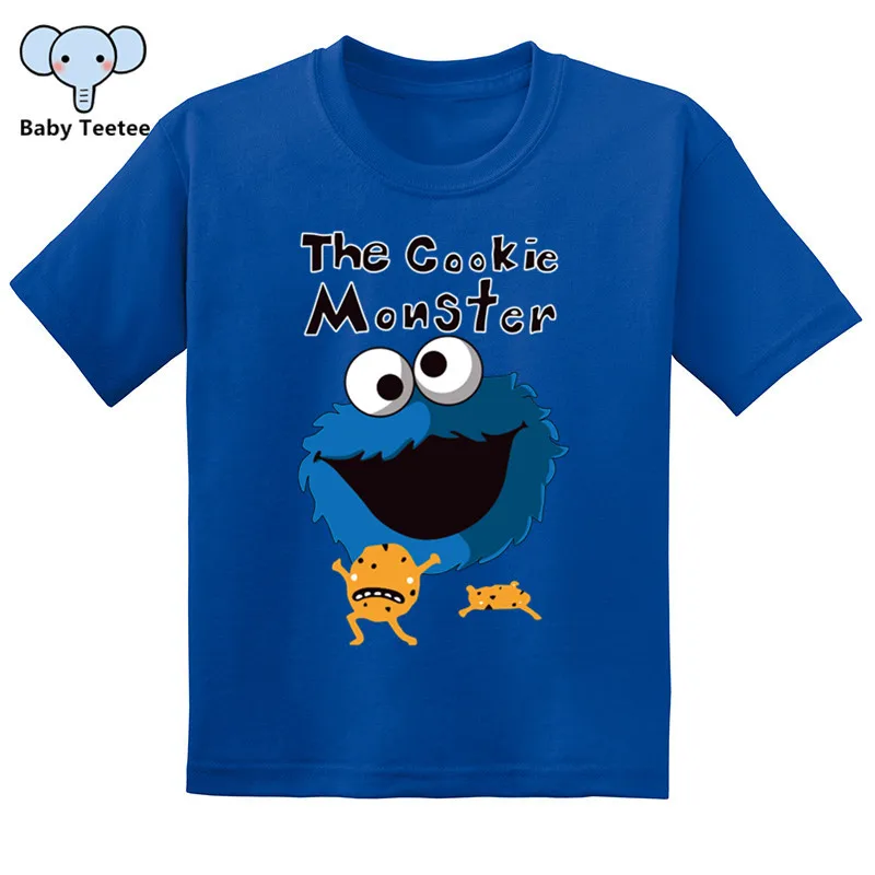 Футболка с героями мультфильмов «Улица Сезам», «печенье», «Монстр», футболки с короткими рукавами, хлопковые топы для мальчиков и девочек - Цвет: DLSKCS076 Blue