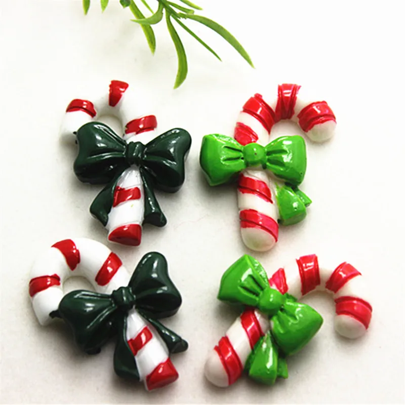 

10pcs Cute Mix Colors Christmas Crutches Resin Flatback Cabochon for DIY Scrapbooking New Year Decoration,27*35mm