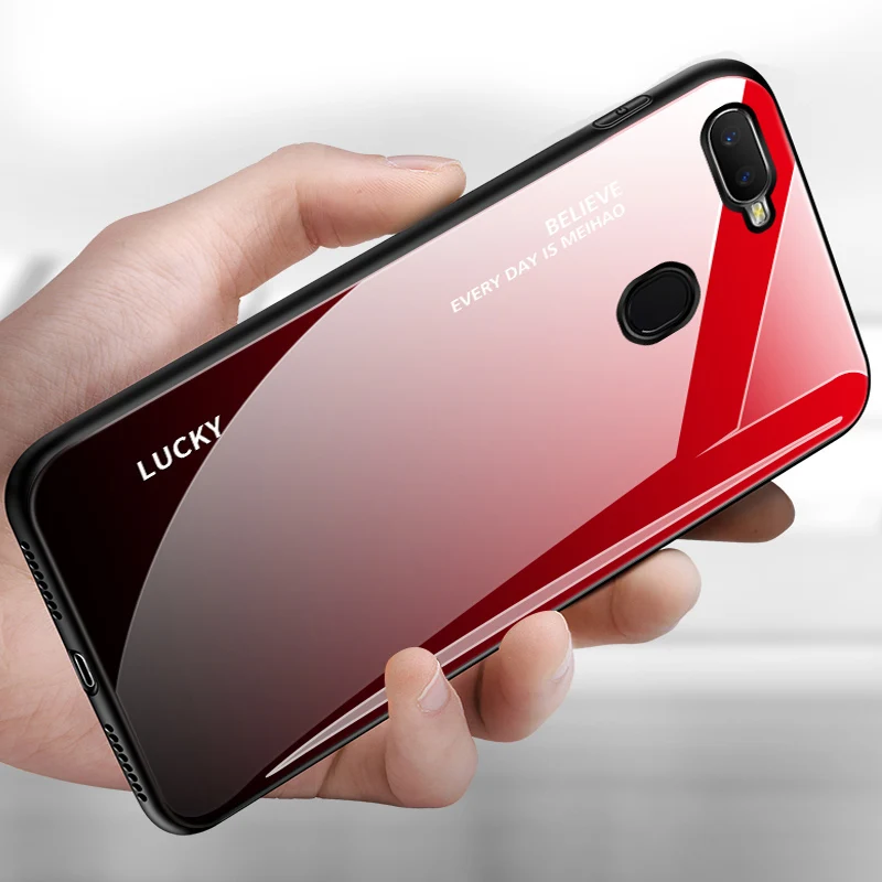 Закаленное Стекло чехол для OPPO A7 градиент Цвет стандарт Blu-Ray Северное сияние кожи задняя крышка чехол для OPPO A 7 a7 чехол Coque OPPOA7 оболочки