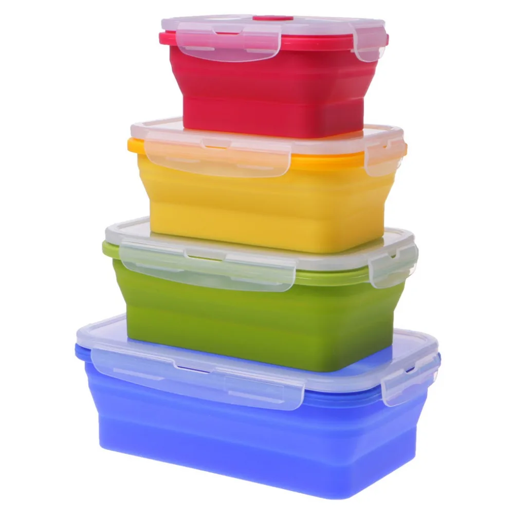 

4 Pcs Silicone Collapsible Portable Lunch Box Fruit Food Storage Container