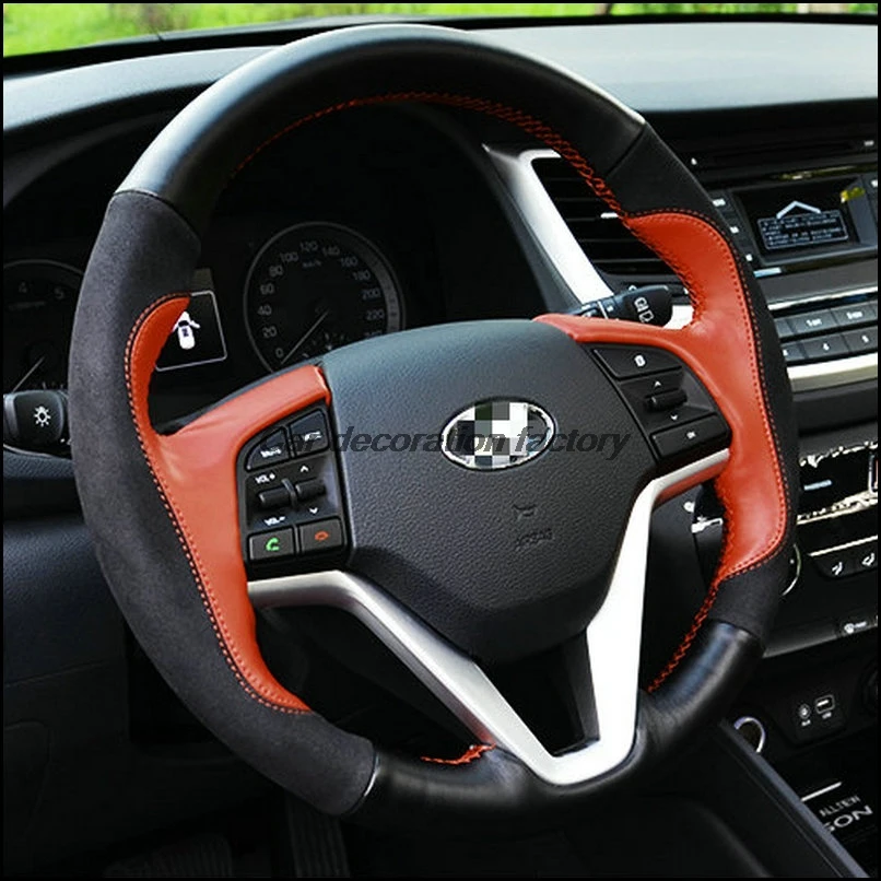 Кожаные чехлы на руль для Hyundai Tucson 2015 2016 автомобильные аксессуары два вида цветов