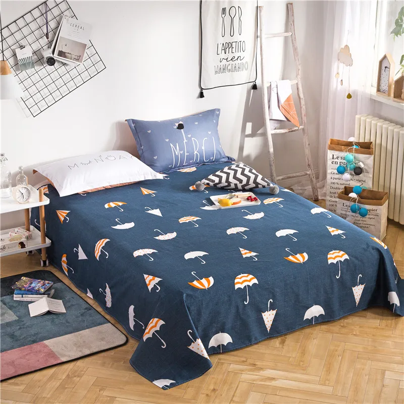 

Dark Blue Solid Light Red Small Umbrella Pattern 3Pc 100% Cotton Flat Sheet Bedding Linens Bed Sheets Pillowcase 230x250cm Size