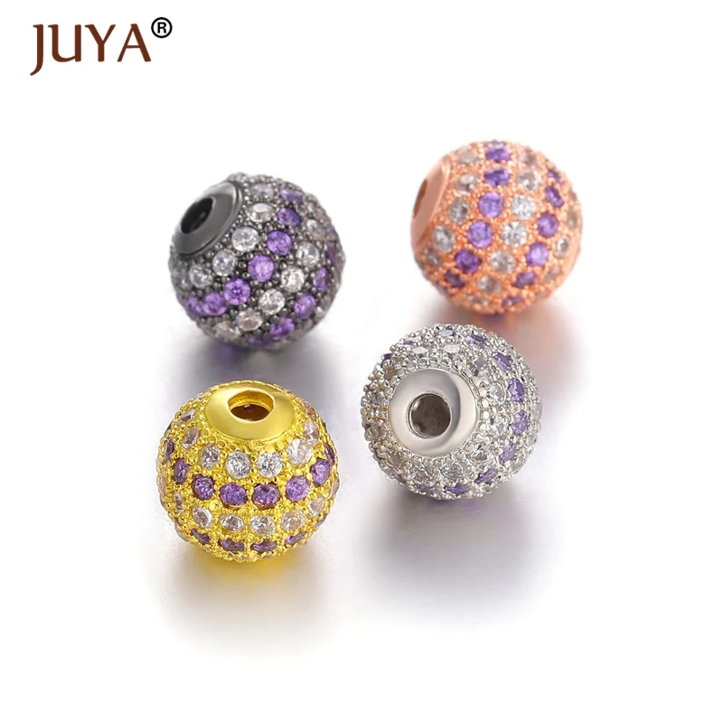 

2019 New design Copper Metal Micro Pave Colored Zircon Round Beads 10mm Ball Beads For Making Jewelry DIY Accessories kralen