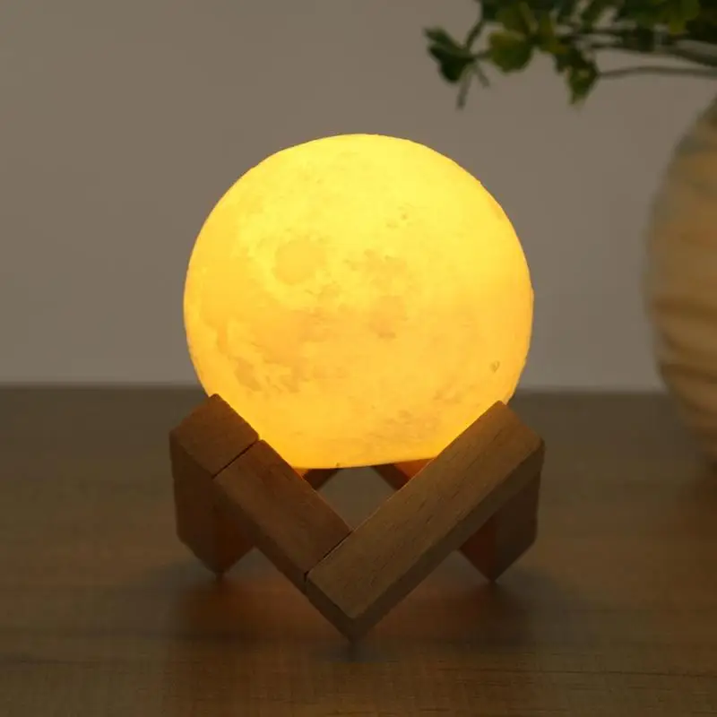 3D принт светодиодный луна лампа USB Перезаряжаемые 16-Цвет дистанционного Управление ночник Украшения в спальню подарок деревянный кронштейн