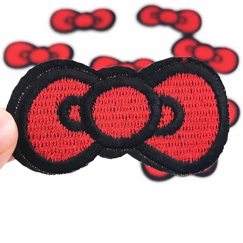 

Wholesale 10PCS Red Bow tie Parches Embroidery Iron on Patches for Clothing DIY Stripes Clothes Stickers Sewing on Appliques