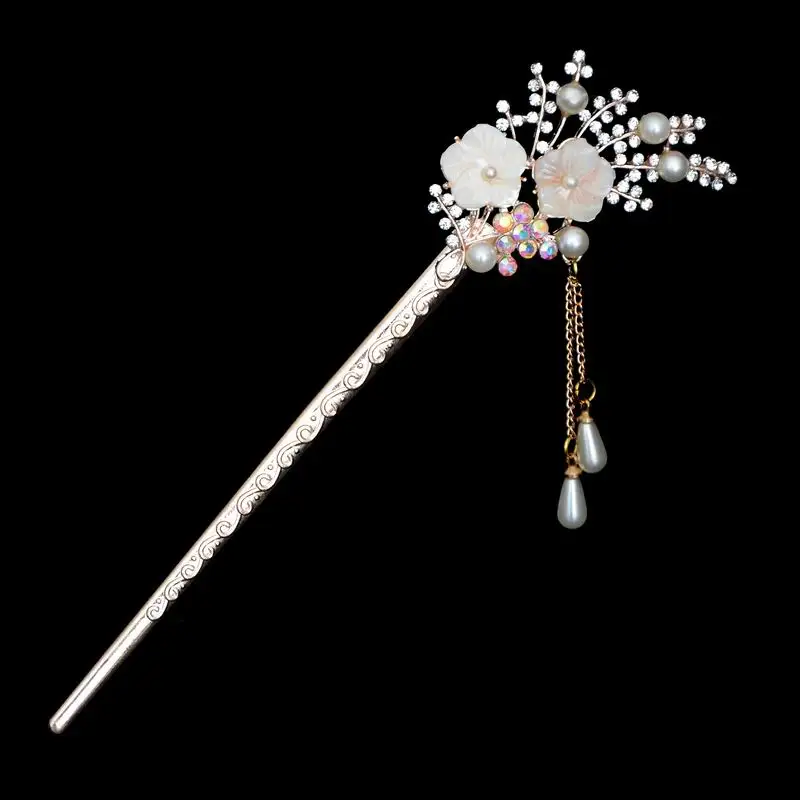

2016 New Fashion Women imitation Pearl Rhinestone Flower Hair Sticks Hairpins For Woman Wedding Hair Accessories CF298