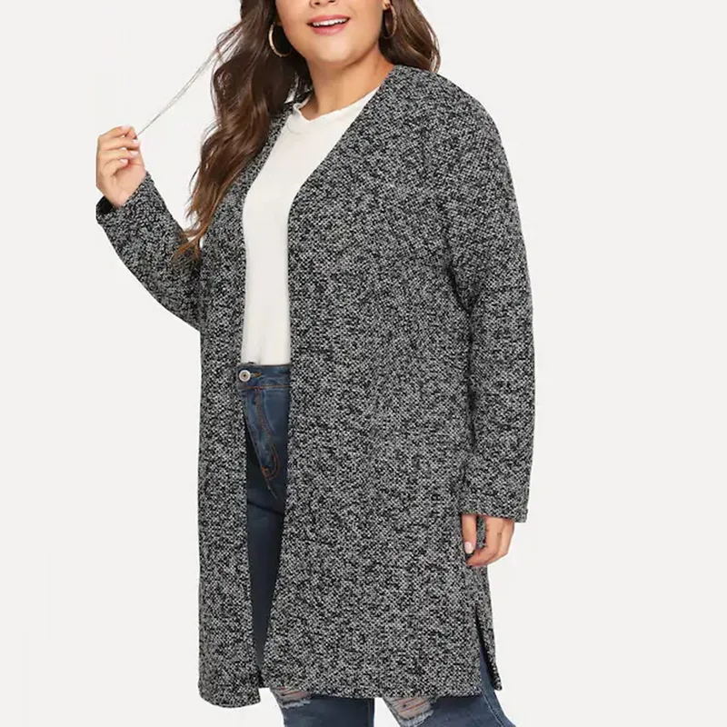 Простой кардиган Женские свитера винтажные вязаные Casaco Feminino длинная Повседневная зимняя одежда размера плюс однотонное Свободное пальто