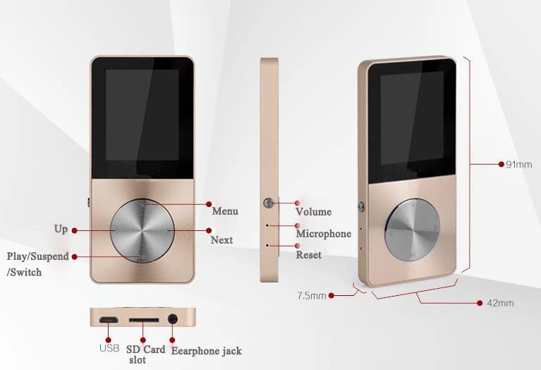 Музыкальный плеер MPLSBO металлический Hi Fi 8 ГБ встроенный динамик 1 дюймовый экран