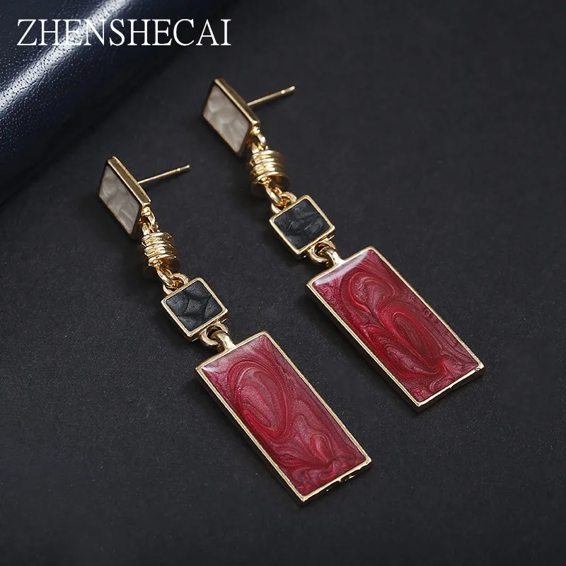 

Fashion Design Geometry GOLD Color Alloy red Enamel Drop Earrings For Women Long Earrings On Christmas/Valentine's Day