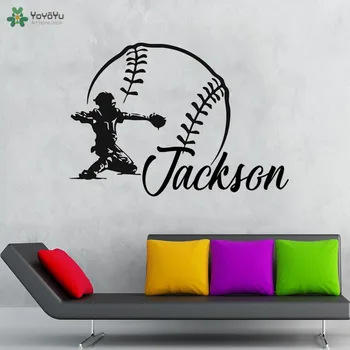 

Baseball Personalised Name Vinyl Wall Decal Baseball Wall Stickers Kids Bedroom Sports Wallpaper Home Art Decoration QQ389